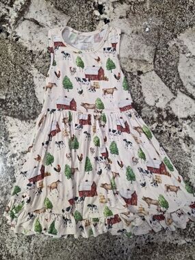 Posh Peanut Bamboo Farm Animal Print Sleeveless Dress with Green & Red Accents